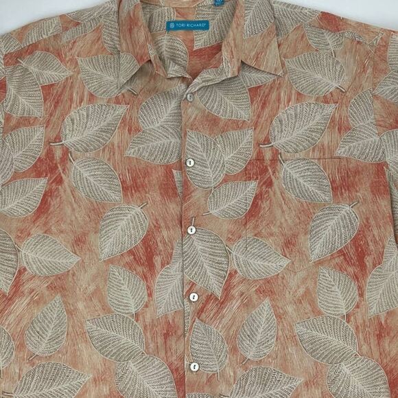 Vintage Hawaiian Aloha Shirt Tori Richards Mens XL Tan/Gray/Red - Picture 2 of 9